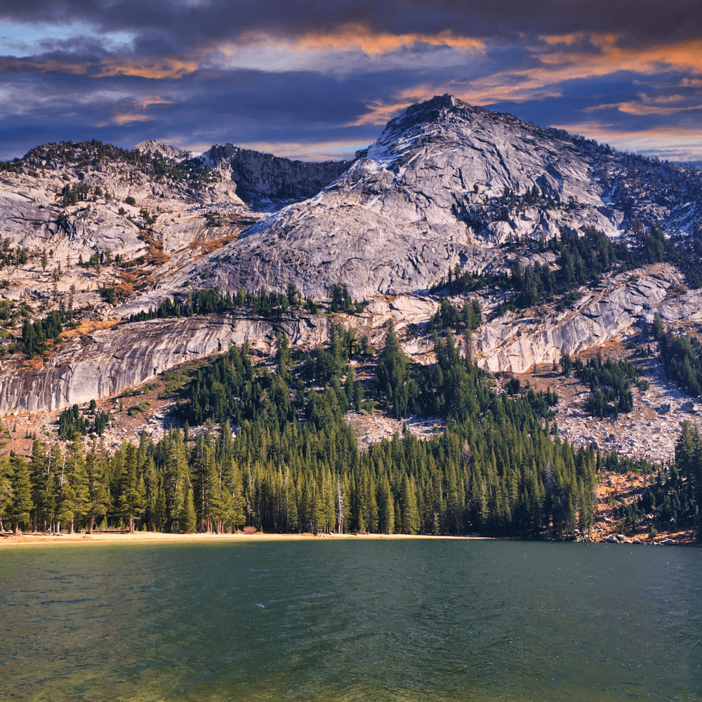 Mountain lake at sunset